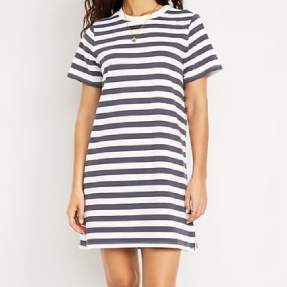 Old Navy Gray and White Striped Mini Dress